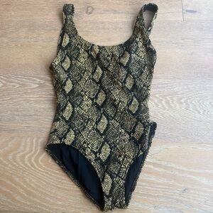 Solid & Striped Snake-Print One-Piece Swimsuit in Black and Gold